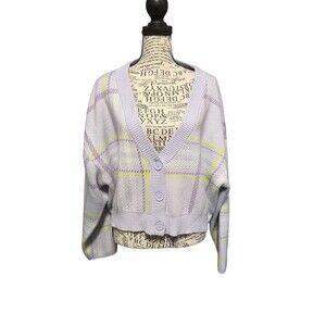 Divided H&M Purple cardigan Plaid Long Sleeves Size XXL Preppy School Office